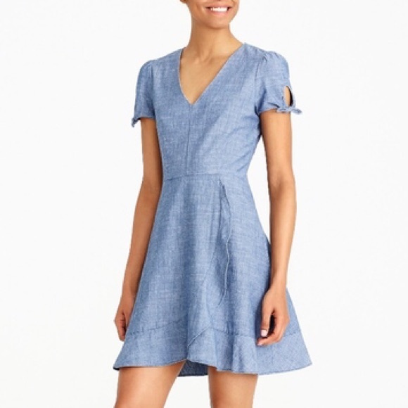 J. Crew Dresses & Skirts - HP🎉 J. Crew Chambray Faux Wrap Dress